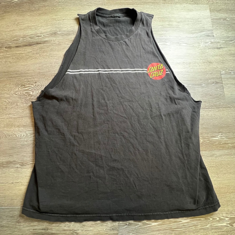 Santa Cruz Tank Top Mens XL Black Graphic Cut Off Skate Skateboard Retro 90s